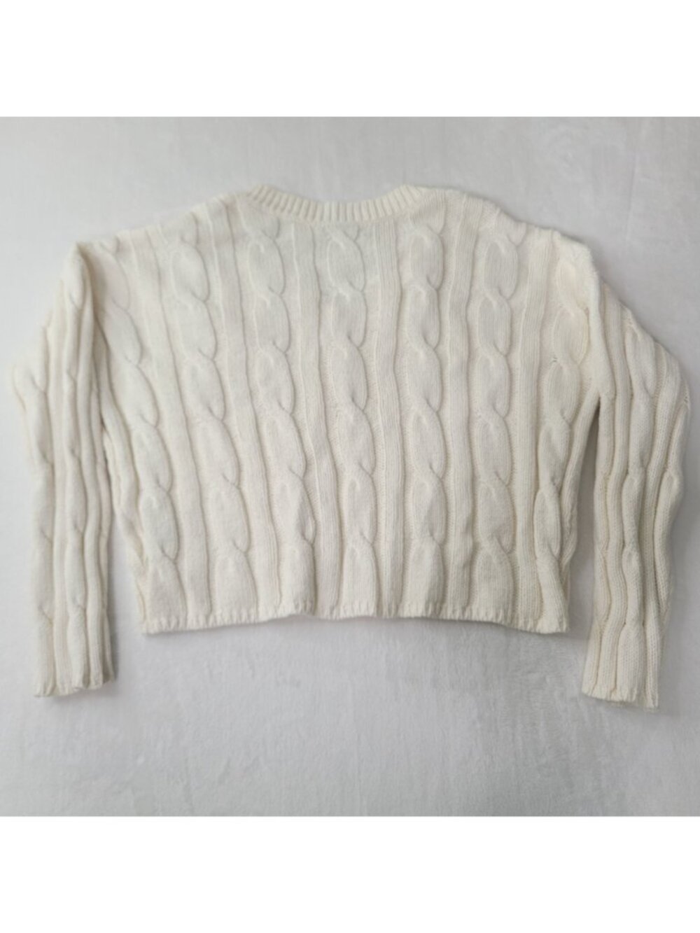 Madewell Women's Cream Cable Knit V-Neck Sweater Size L - Picture 8 of 8